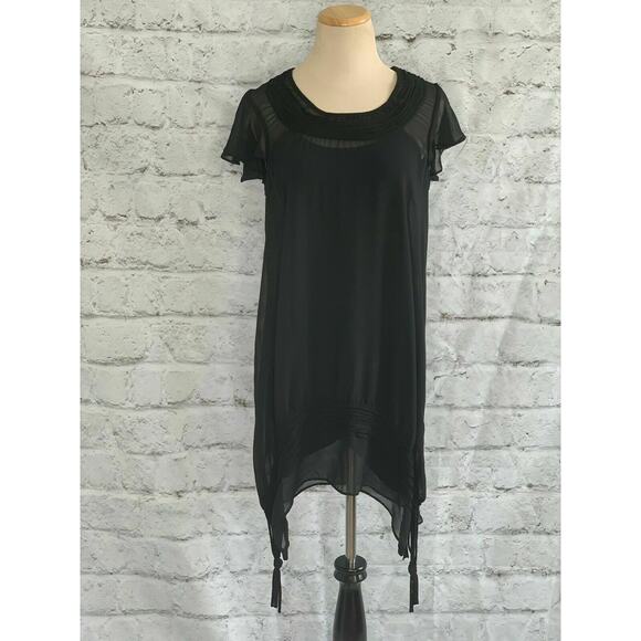 MonoReno Black short sleeves embroidered caftan tunic top Blouse M - Picture 7 of 7